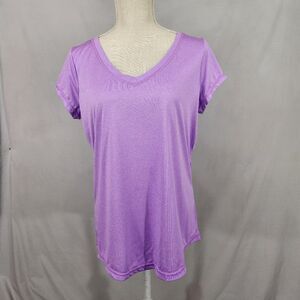 Exersion Womens Yoga Workout Exercise Short Sleeve Top Size M Lavender Round Hem